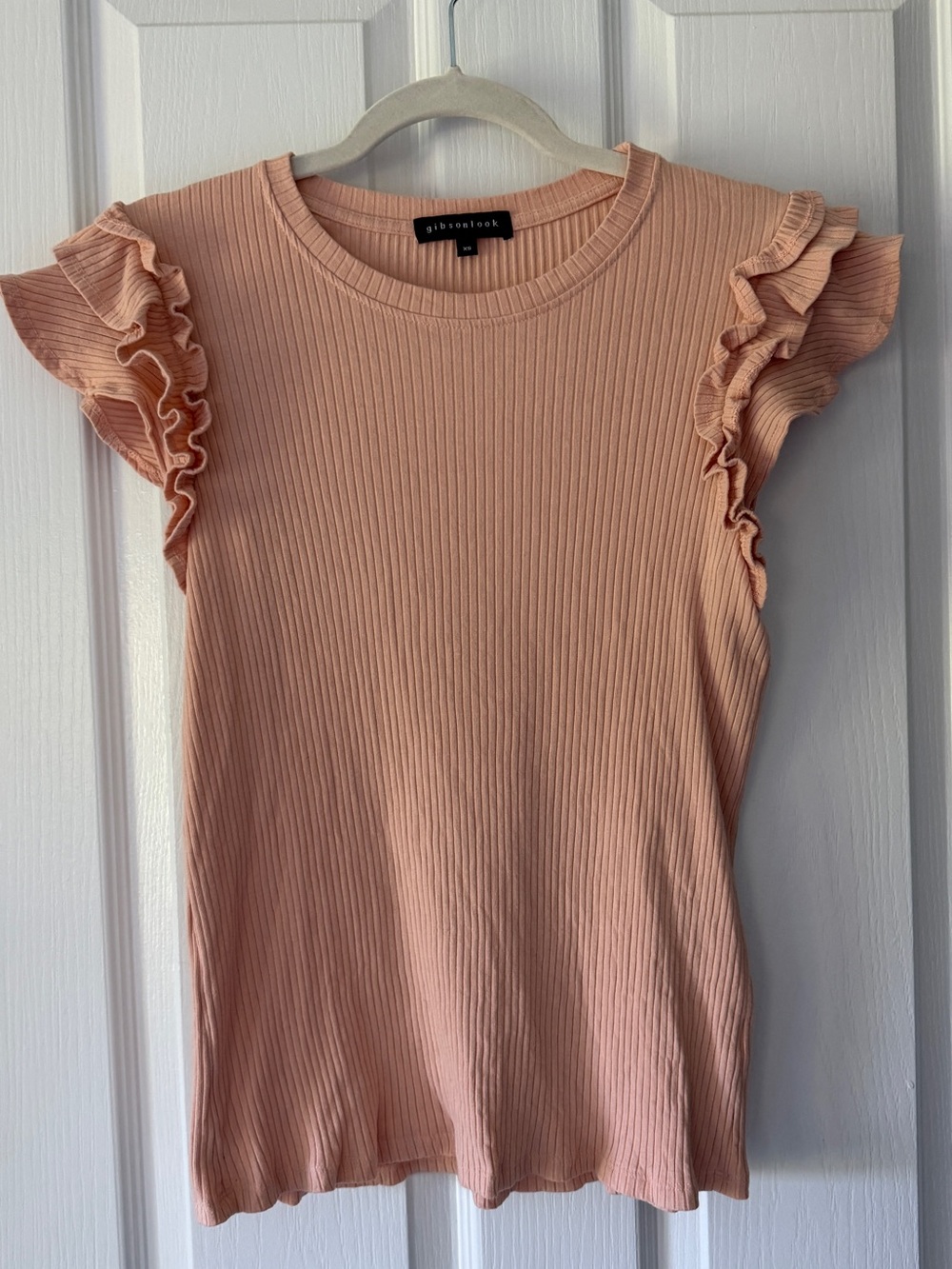 Gibsonlook Blush Pink Ribbed Ruffle Sleeve Tank EUC